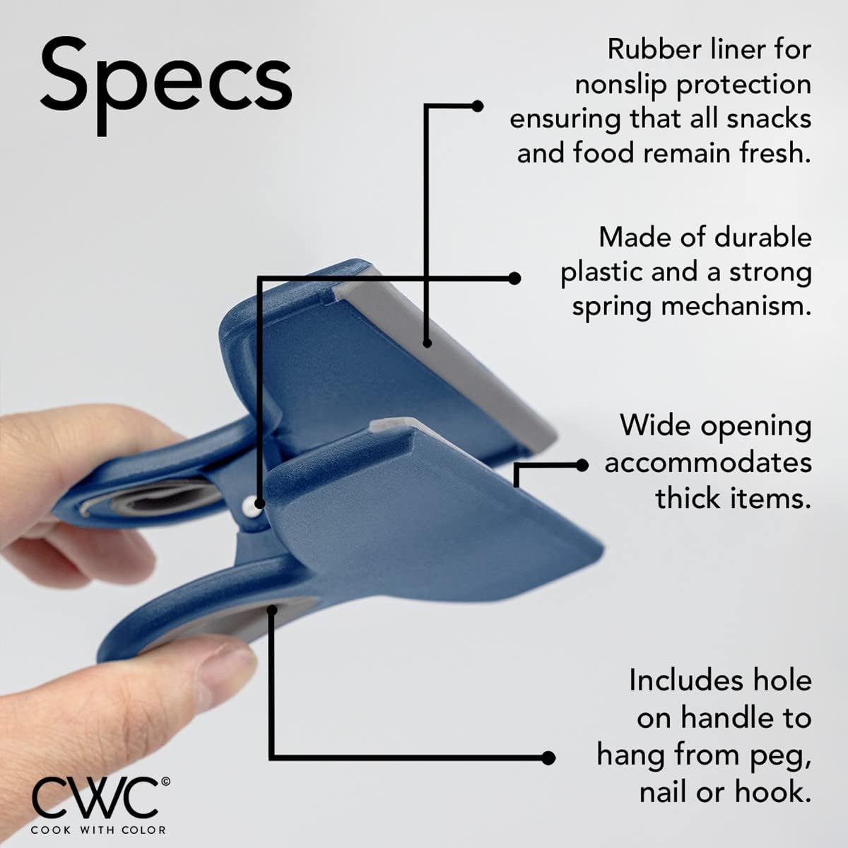 COOK WITH COLOR Bag Clips - Heavy Duty Chip Clip and Refrigerator Magnet Clips for Food Storage with Air Tight Seal Grip, Blue Ombre, Pack of 4 Large Clips