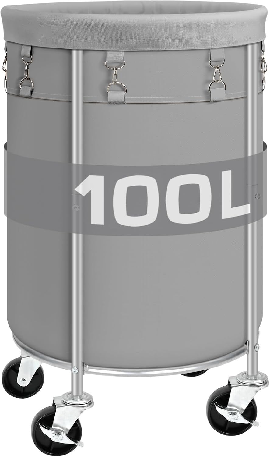 Laundry Hamper with Wheels, 100L Round Rolling Laundry Basket Sorter with Removable Bag, Clothes Cart Organizer with Steel Frame for Bedroom, Bathroom, Laundry Room, Grey