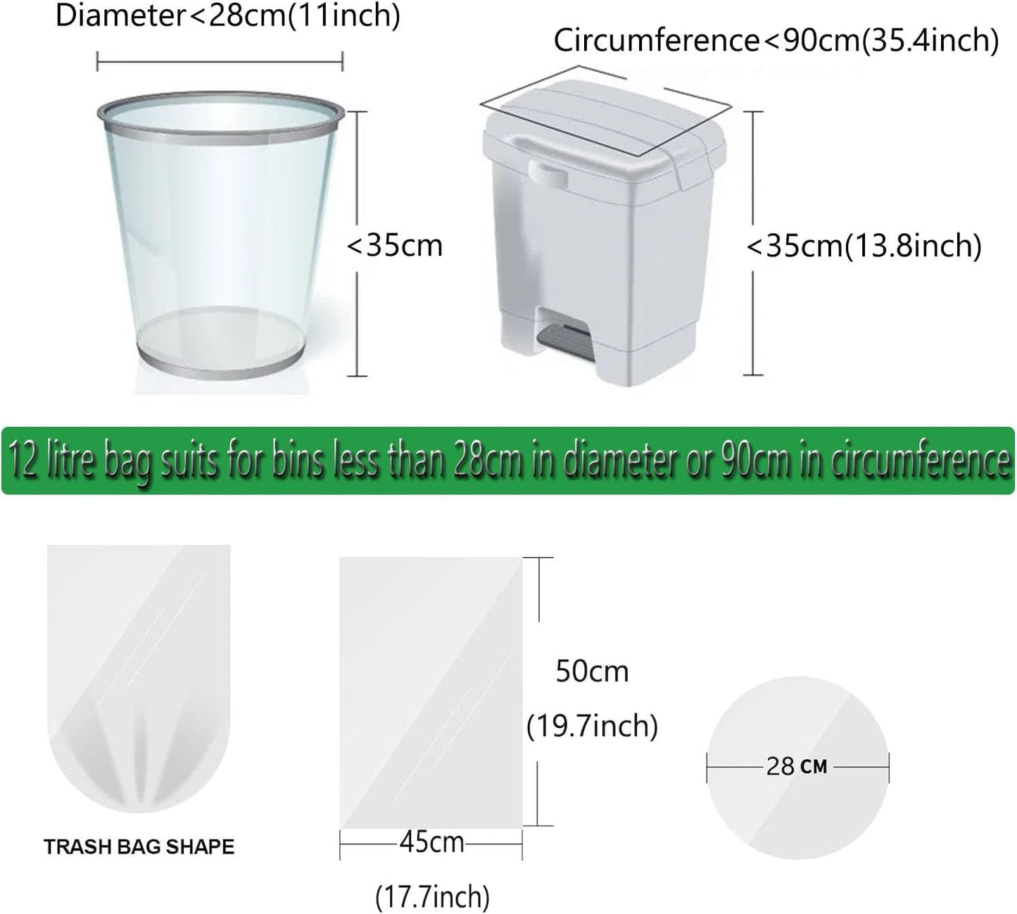 Small Trash Bags 2.6 Gallon - Bathroom Garbage Bag Biodegradable Kitchen Trash Can Liners Compostable Trash Bin Bags Plastic White Wastebasket Liners Mini Clear Trashbags for Office Dorm Bedroom Car