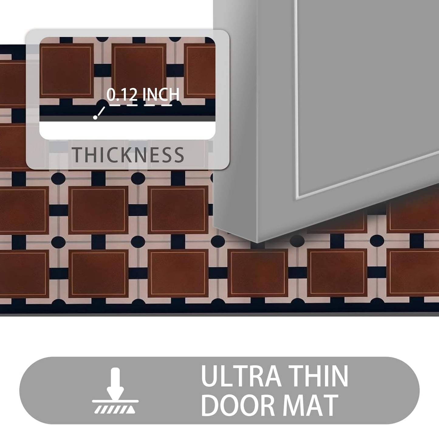 Ultra Thin Door Mat Indoor Entrance, 1/10 in Thin Door Mats for Inside Entry, Non-Slip Rubber Backing Washable Doormat, Fade Resistant, Absorbent, Low Profile Dirt Trapper, 30"X17",Brown Checkered