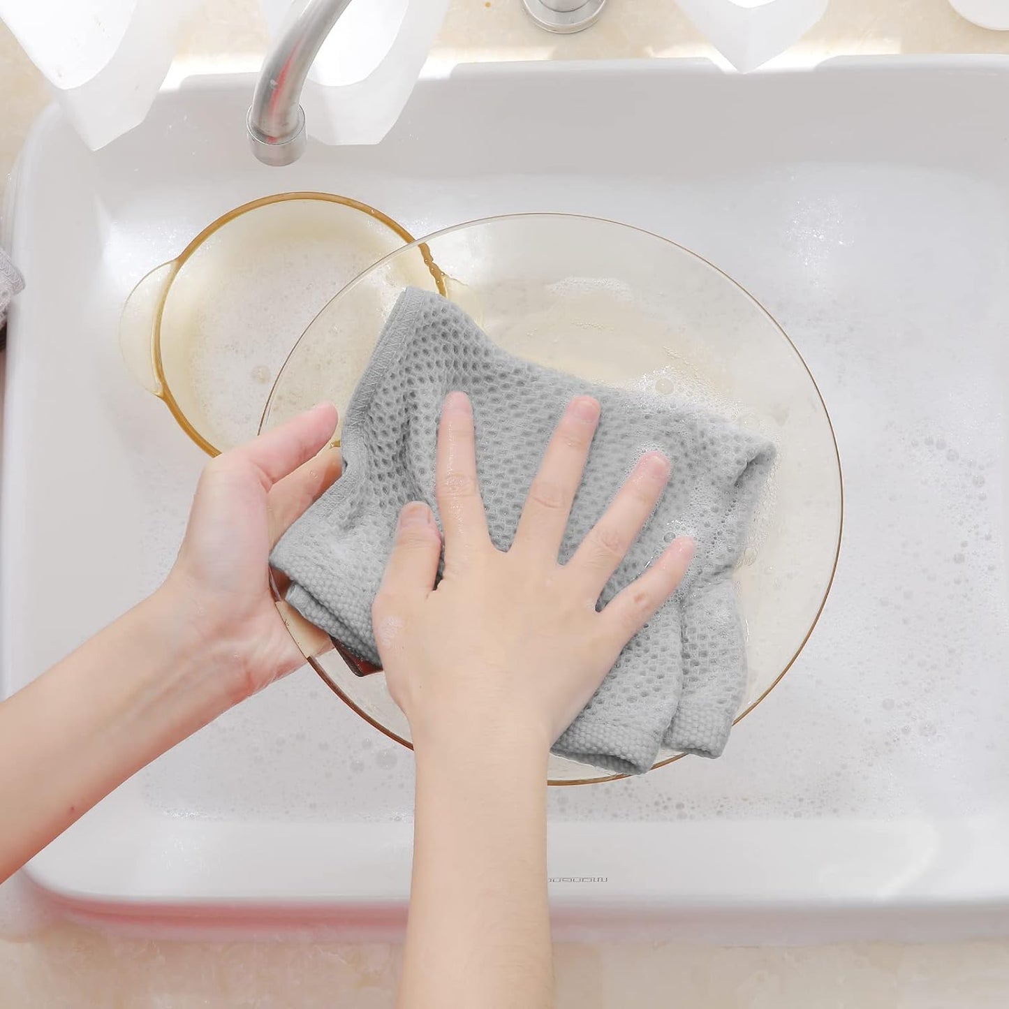 Homaxy 100% Cotton Waffle Weave Kitchen Dish Cloths, Ultra Soft Absorbent Quick Drying Dish Towels, 12 x 12 Inches, 12-Pack, Light Gray