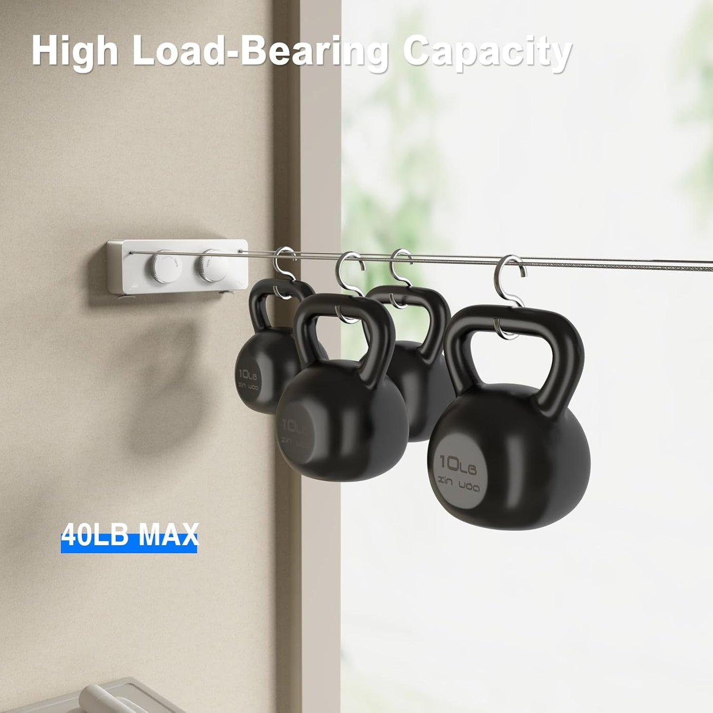 Retractable Twin Clothesline Indoor, Non-Sagging Outdoor Clothes Line Retracting Heavy Duty Clothes Drying Laundry Line Wall Mounted Stainless Steel Line-13.8Feets(Double Line-White)