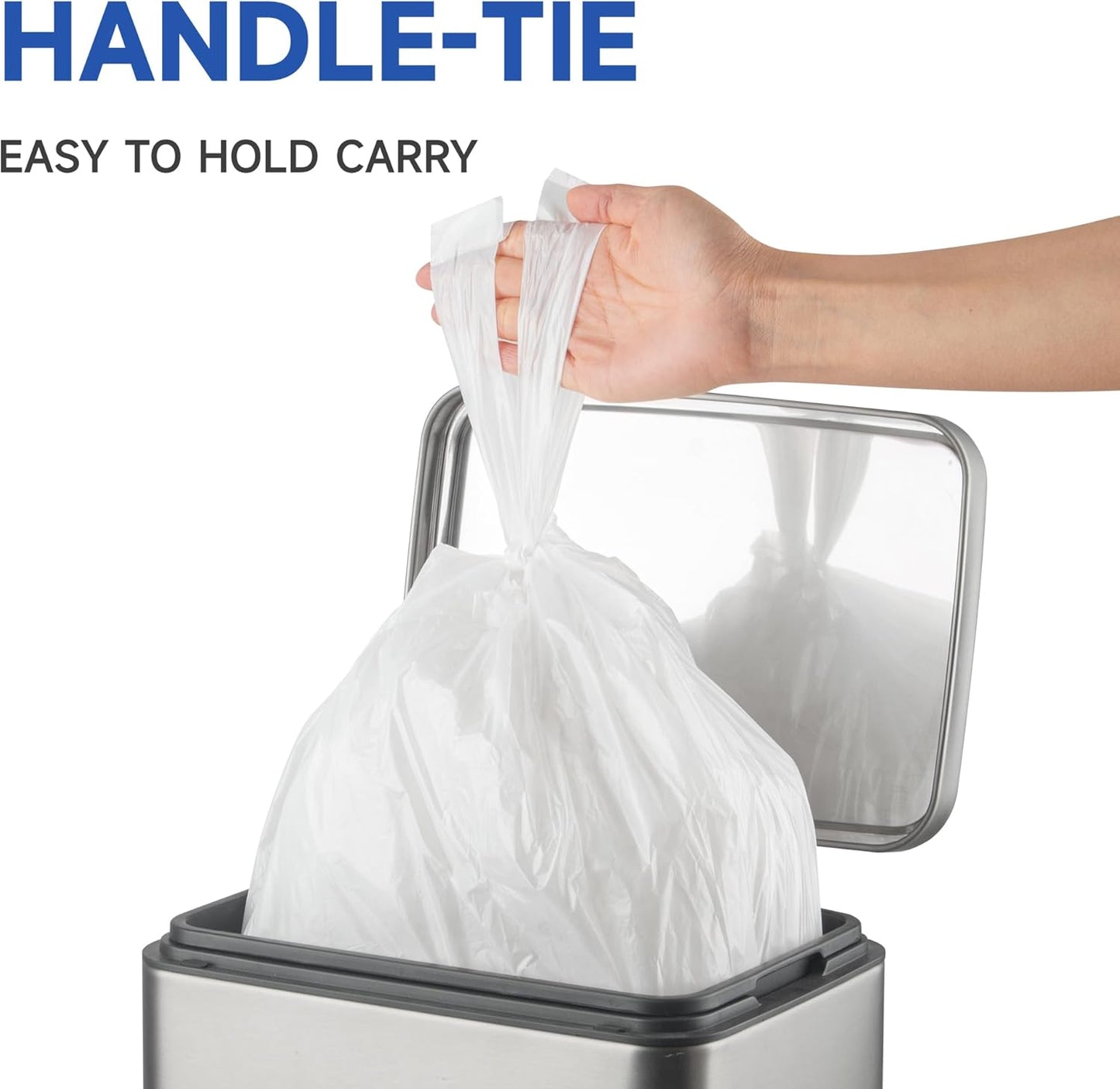 Small Trash Bags with Handles 3 Gallon 50 Count White - Ocean Plastic Upcycling - Plastic Garbage Bags, Can Bin & Waste Basket Liner for Kitchen, Bathroom, Office and Pets