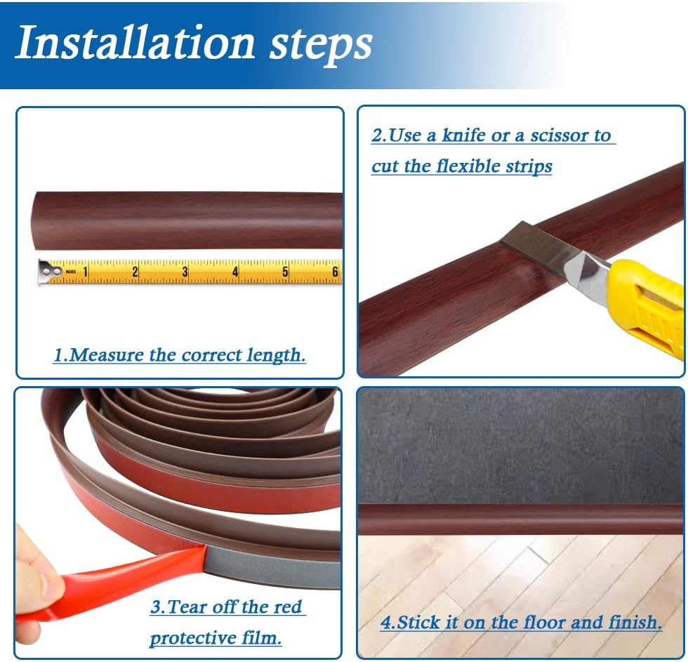 Floor Transition Strip Self Adhesive Carpet & Flooring Transitions Edging Trim Strip PVC Threshold Transitions Suitable for Threshold Height Less Than 5mm (3.3Ft, Wood Grain Coffee)