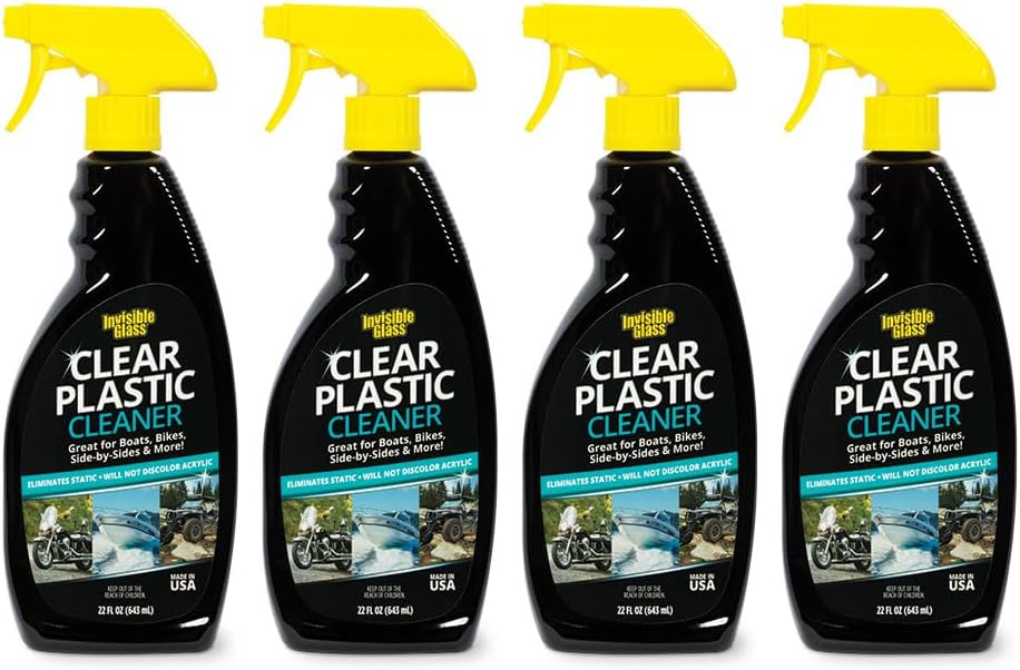 Invisible Glass 92084-4PK Clear Plastic Cleaner for Cars, Motorcycles, RVs, Boats, Helmet Visors, Golf Carts, Acrylic and Vinyl Windows, Streak-Free, Haze-Free, Removes Static, 22 Fl Oz, Pack of 4