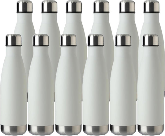 MEWAY 17oz Sport Water Bottle 12 Pack Vacuum Insulated Stainless Steel Leak-Proof Double Wall Cola Shape Water Bottle,Keep Drinks Hot & Cold (White,12 Pack)
