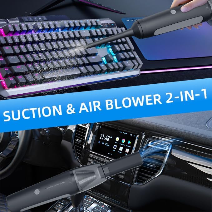 PATO Handheld Vacuum, 13000PA Portable Cordless Car Vacuum Cleaner, Suction and Blow 2-in-1 Dust Removal Vacuum Cleaner for Car, Home, Office, Pet. Black