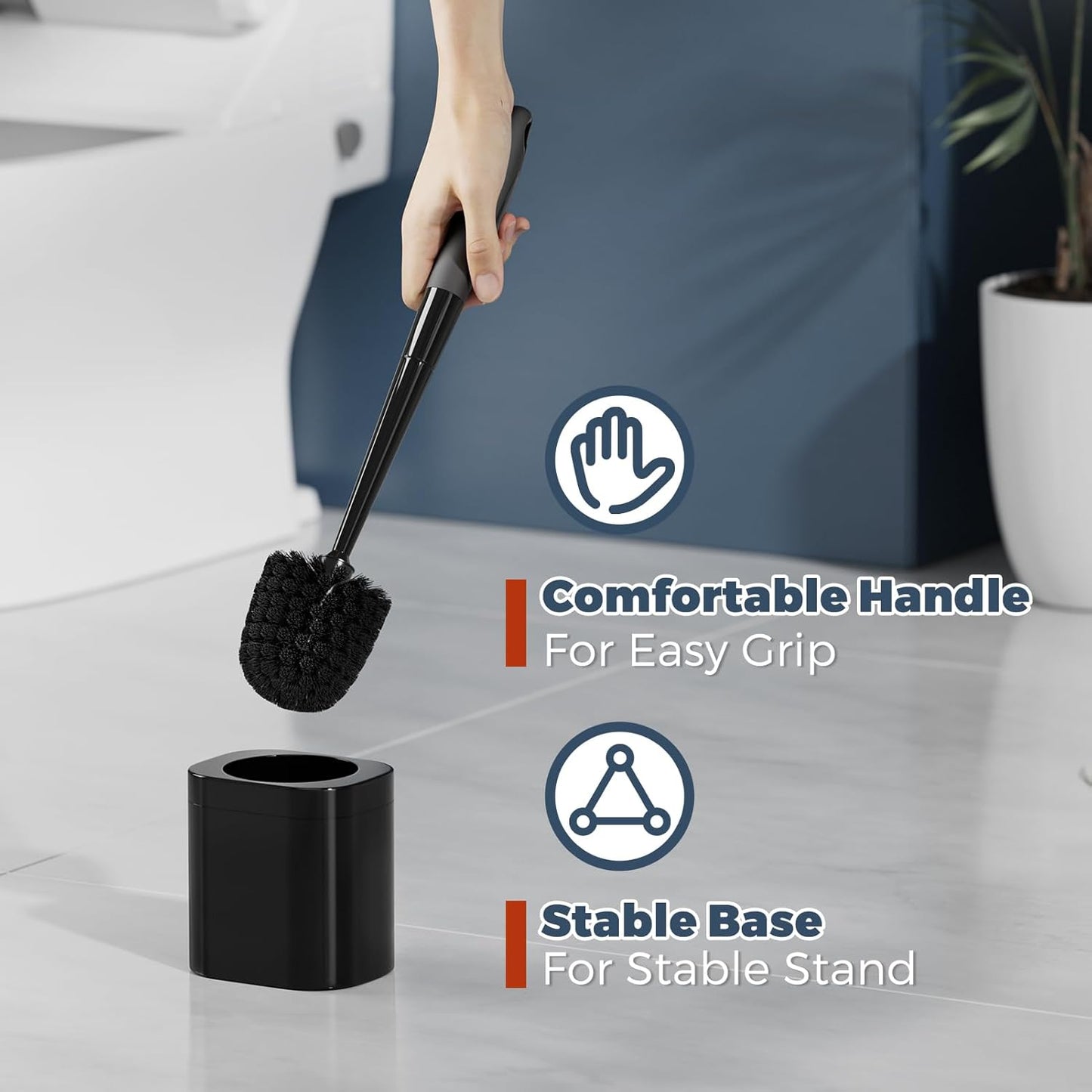 Toilet Brush, 2 Pack Toilet Brush and Holder Set Bathroom Accessories, Toilet Bowl Brush and Holder for Bathroom, Black