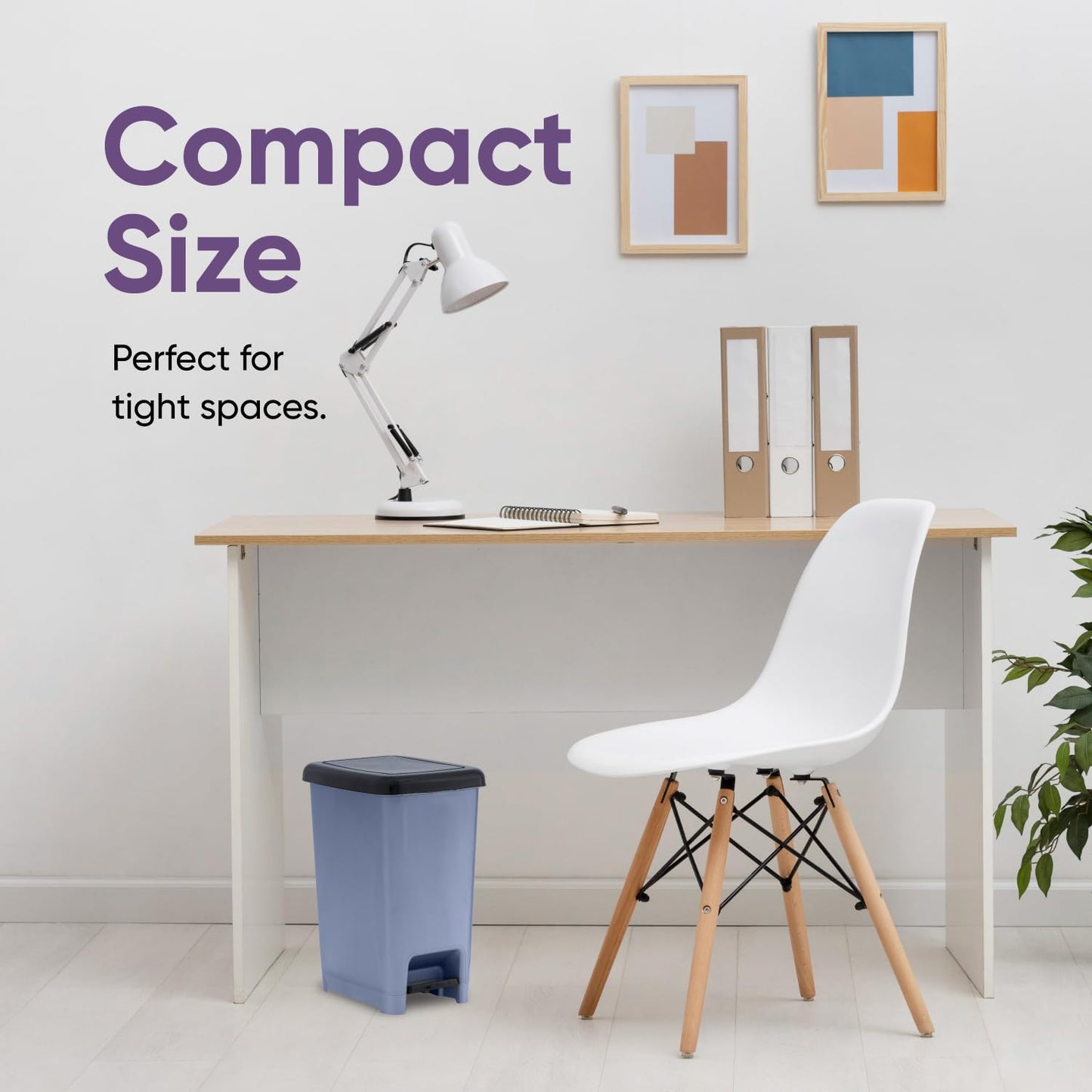 Superio Slim Trash Can with Foot Pedal – 2.5 Gallon Step-On Trash Bin with Lid, Small Plastic Garbage Can, Mini Trash Can for Bathroom, Kitchen, Office, Under Desk, Bedroom, Dorm – Grey/Black