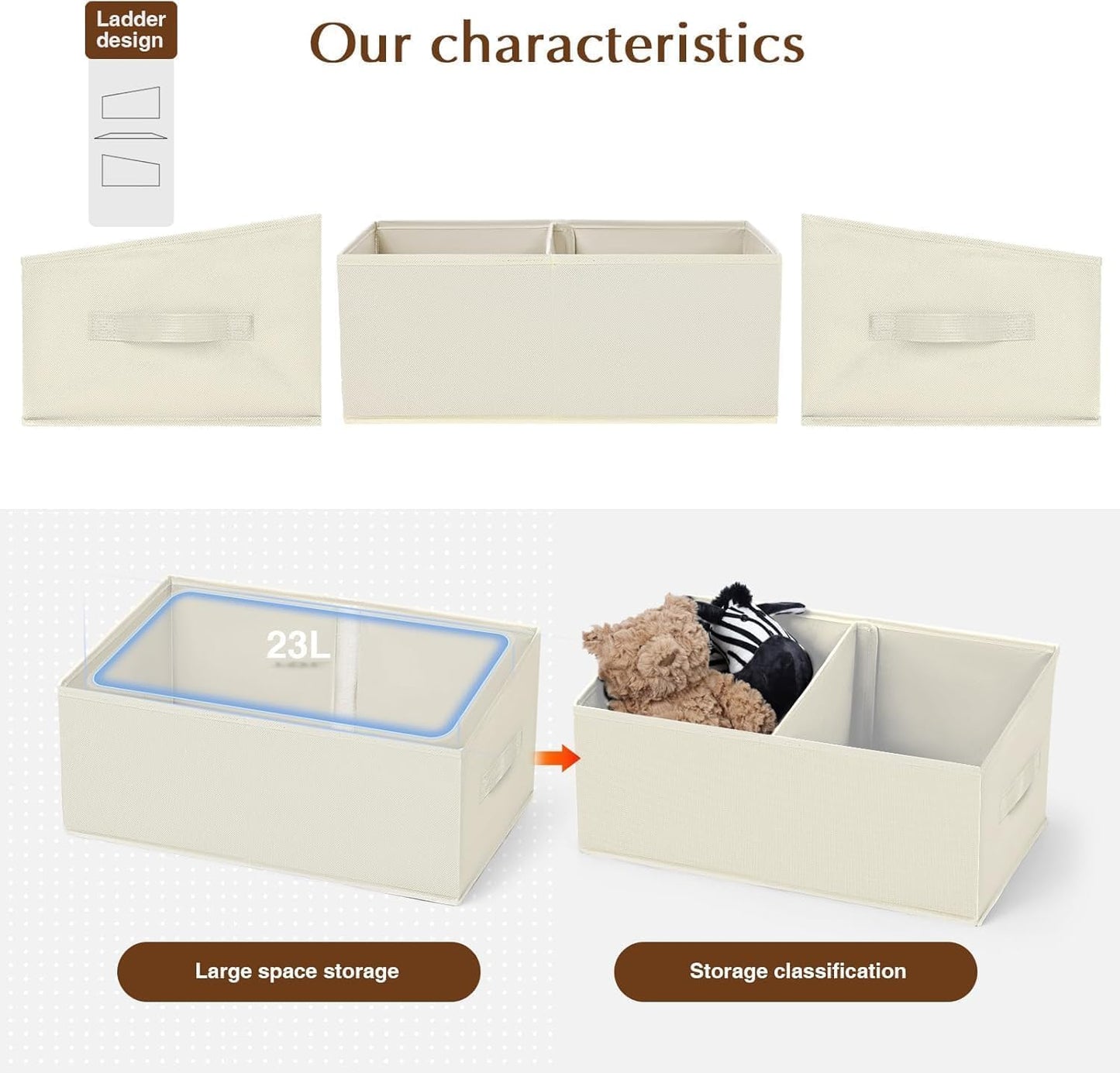 DIMJ Trapezoid Storage Bins for clothes - 4 Packs Closet Organizers and Storage Baskets, Foldable Closet Baskets with Handles and Divider, Closet Storage Bin Toybox for Shelves Living Room Bedroom