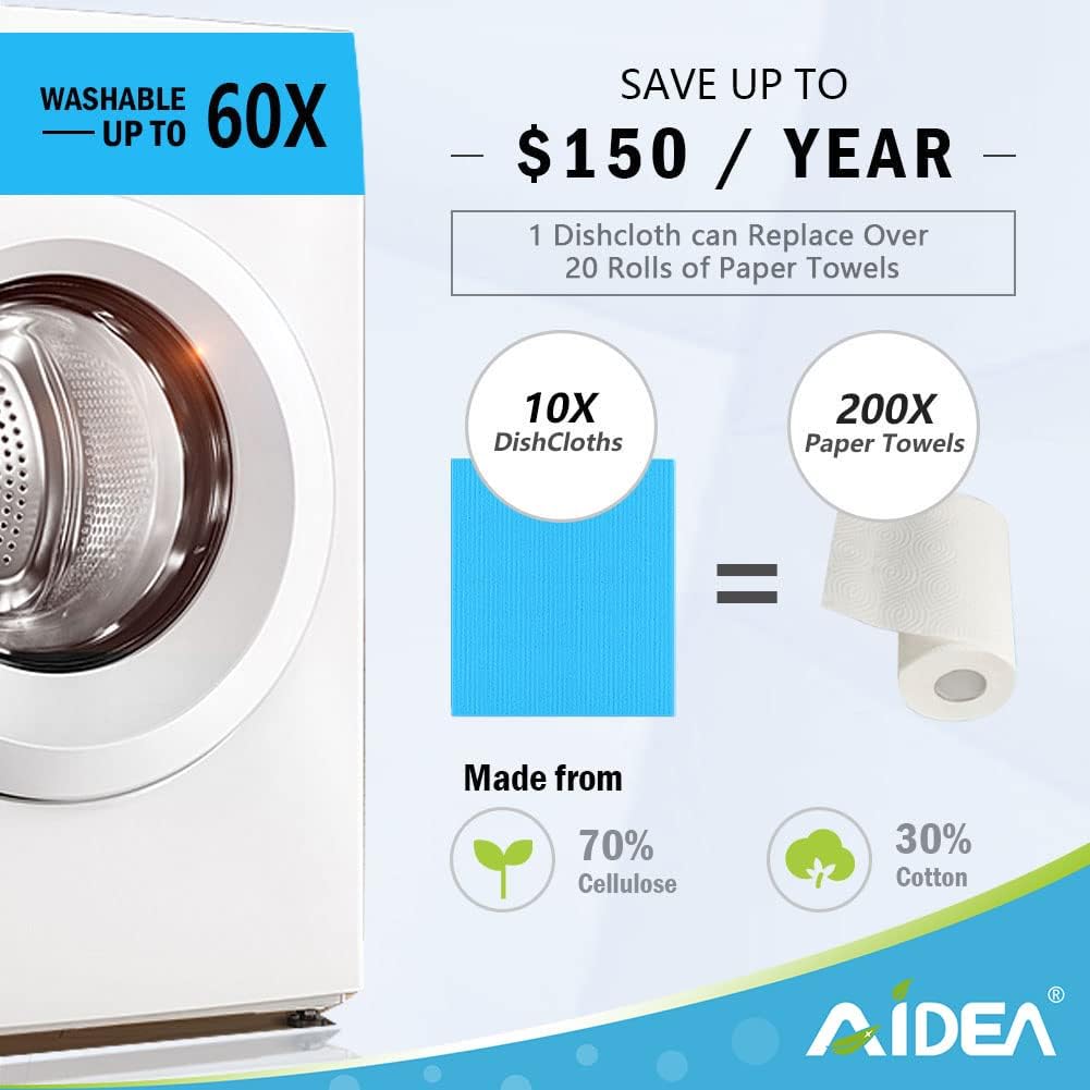 AIDEA Swedish Dishcloths for Kitchen-20PK, Absorbent Sponge Dish Cloth, Dishcloths for Washing Dishes, Reusable Paper Towels Dish Cloths, Swedish Towels for Home, Kitchen, Glass, 7" x 6"