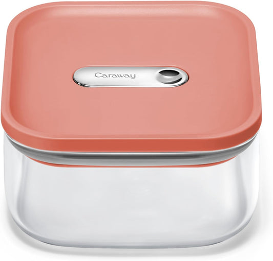 Caraway 1qt Glass Airtight Food Storage Container with Lid – Non-Toxic, BPA-Free Kitchen Storage Container – Stackable, Space-Saving Airtight Container for Dry Goods and More - Perracotta