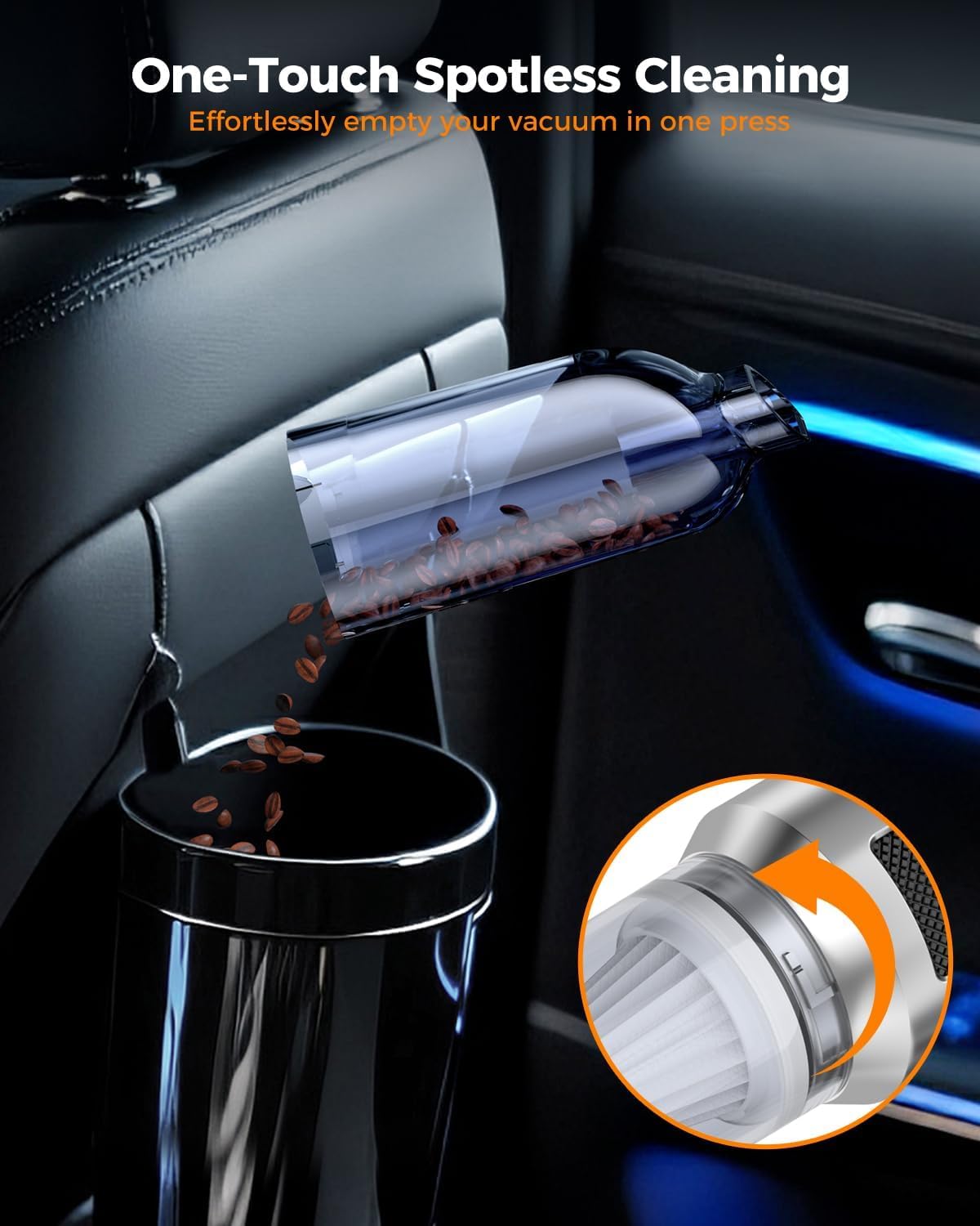 Car Vacuum,3 Suction Modes,Portable Mini Cordless Cleaner with 24000pa Suction Power,Type-C Charge,Handheld Vacuum for Home,Car, Office Desk, Keyboards(Dark Silver)