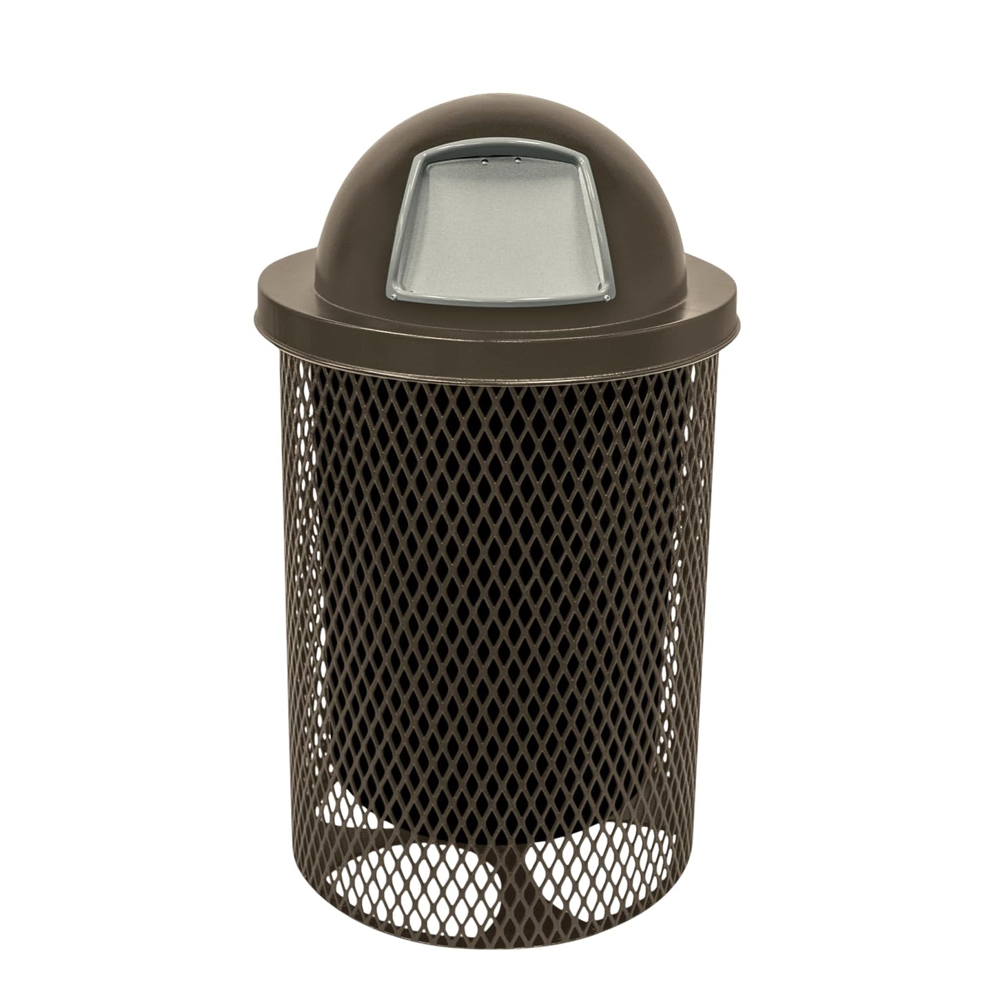 COATEDOUTDOORFURNITURE RDT-TXTBRW Heavy Duty 32 Gallon Round Trash Receptacle, Liner Included, Textured Brown with Textured Brown Steel Dome Top, Made in America