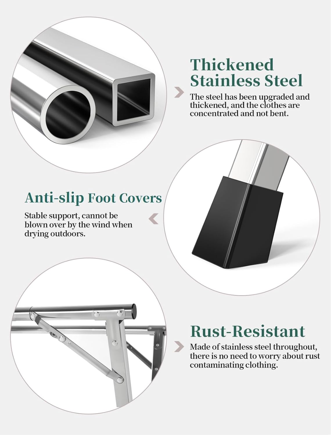 63 Inches Heavy - Duty Stainless Steel Folding Clothes Drying Rack - Indoor/Outdoor Use, Anti-Rust, 20 Windproof Hooks, Portable & Foldable (63'')