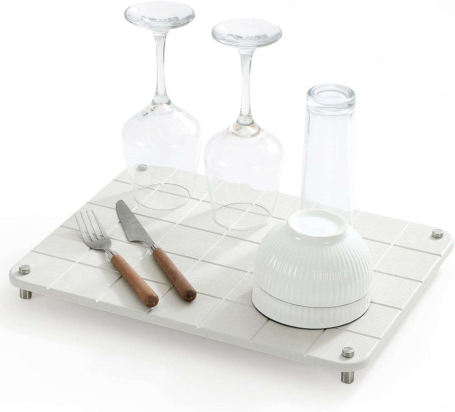 Stone Dish Drying Mat for Kitchen Counter, Water Absorbing Bathroom Tray Sink Organizer, Diatomaceous Earth Countertop Dish Rack Riser Sponge Holder Soap Dish, Gray Beige, 16" x 12"