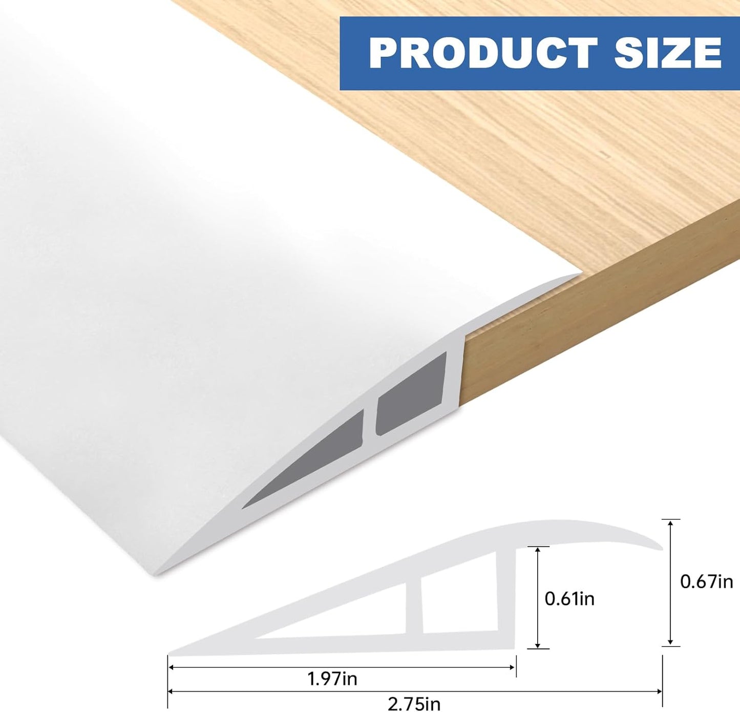 Vinyl Door Threshold Flooring Transition Strip Self Adhesive Carpet Edging Strip for Laminate Doorway Edge Threshold from 2/5" to 3/5" (White, 6.6 Ft)