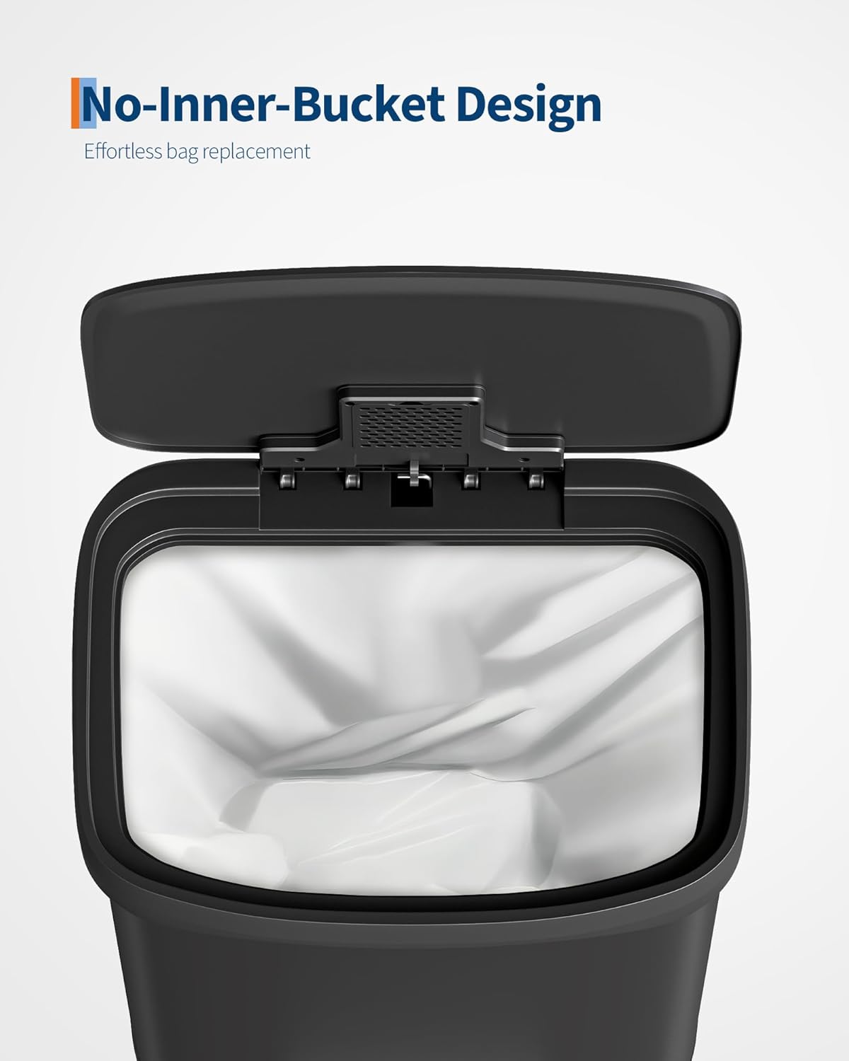 Garvee 16 Gallon / 60 Liter Metal Trash Can with Lid, Large Garbage Can for Kitchen, Rustproof Step-on Kitchen Metal Trash Bin with Liner Rim, Rear Handle, Soft Close Plastic Lid, Black