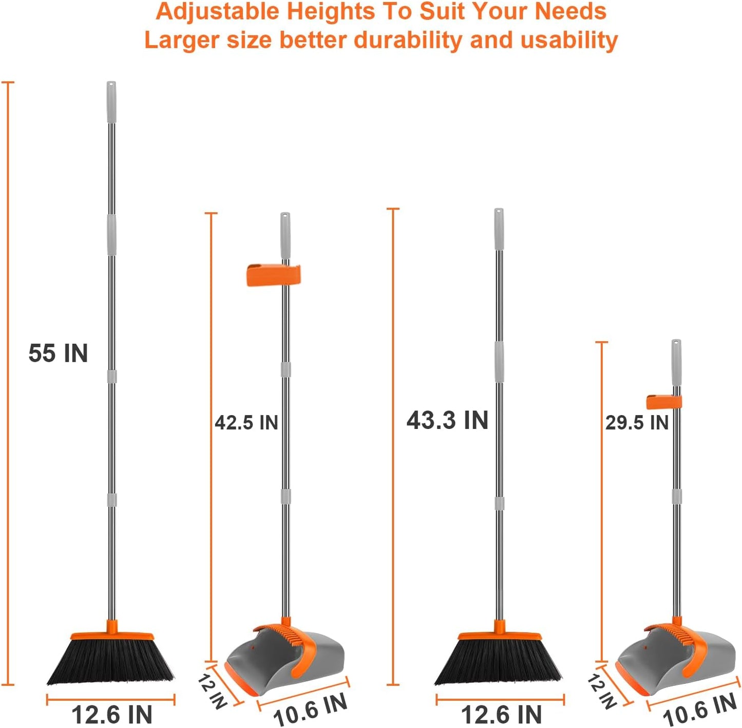 Broom and Dustpan Set, Large Broom with Dustpan Combo Set, 55" Long Handle Heavy Duty Industrial Dust pan Set for Classroom Lobby Home