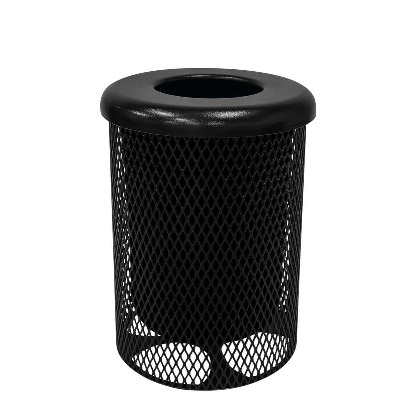 COATEDOUTDOORFURNITURE RFT-TXTBLK Heavy Duty Round Trash Receptacle with Flat Top, Liner Included, 32 Gallon, Textured Black, Made in America