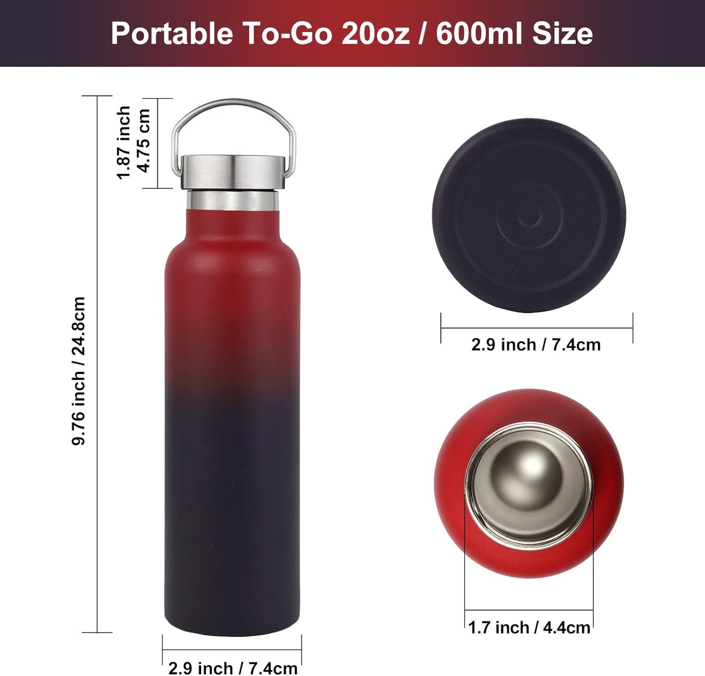 Neihepal Gradient Stainless Steel Water Bottles,20 Ounce Vacuum Insulated Double Wall Travel Bottle with Leak Proof Lid of Handle,Metal Reusable Standard Mouth Flask Thermoses for School,Hikers,Gift