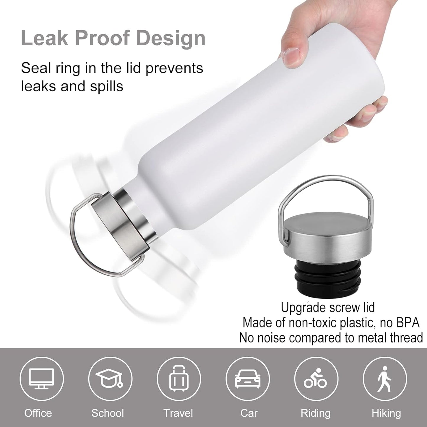 Neihepal 20 oz Insulated Water Bottles Bulk 4 Pack,Stainless Steel Double Wall Sport Bottle with Lid of Handle,Metal Reusable Thermoses Flask with Cup Cap for School,Hikers,Gift (White,Set of 4)