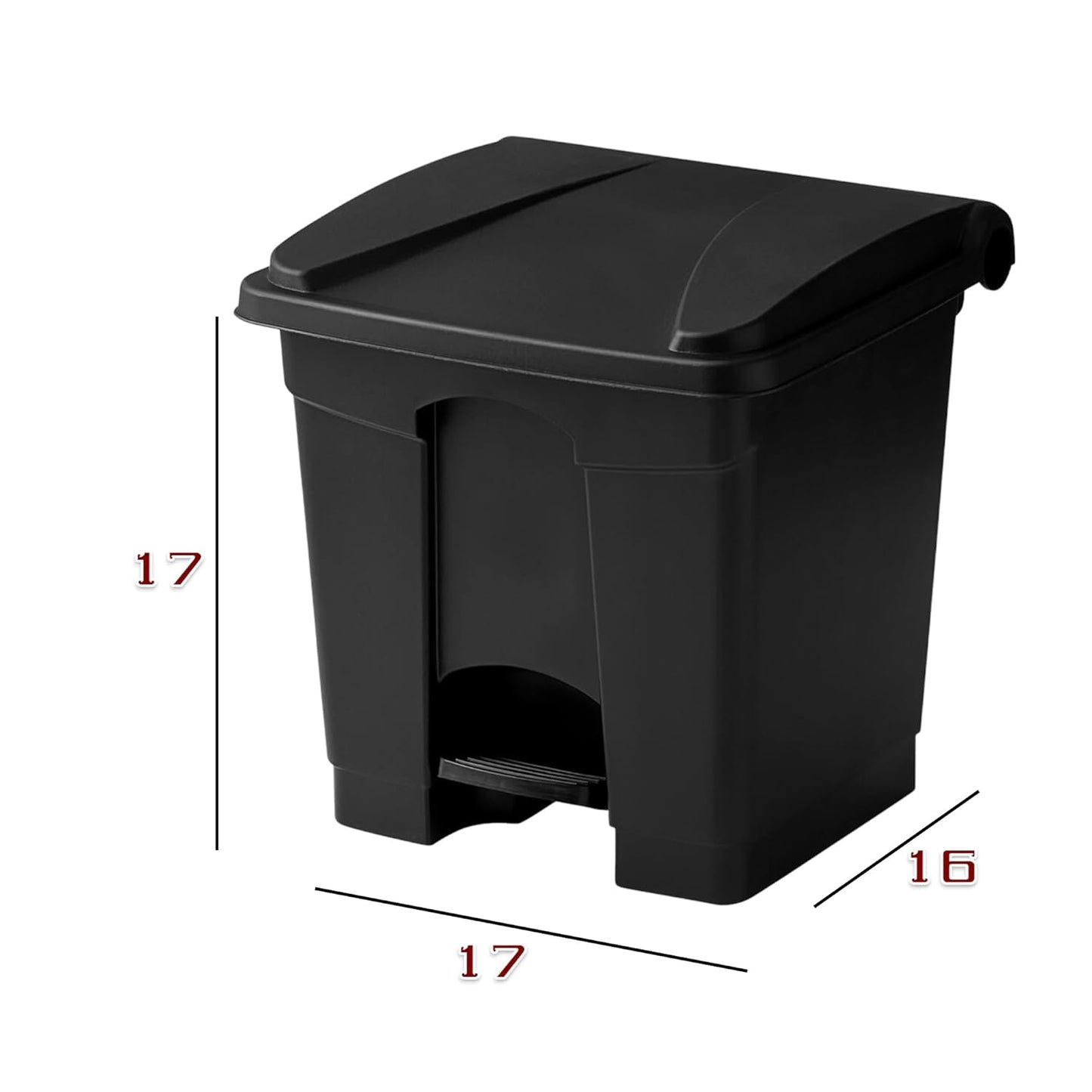 PRO&Family Step-On Trash Can with Lid, Plastic Waste Bin, Foot Pedal Operation (Black, 8 Gallon)