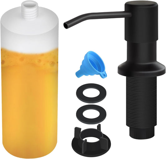 Soap Dispenser for Kitchen Sink, Built in Sink Soap Dispenser Lotion Dispenser with 17 OZ Bottle, Refill from The Top Bar Sink Soap Dispenser, Black (1 Pack)