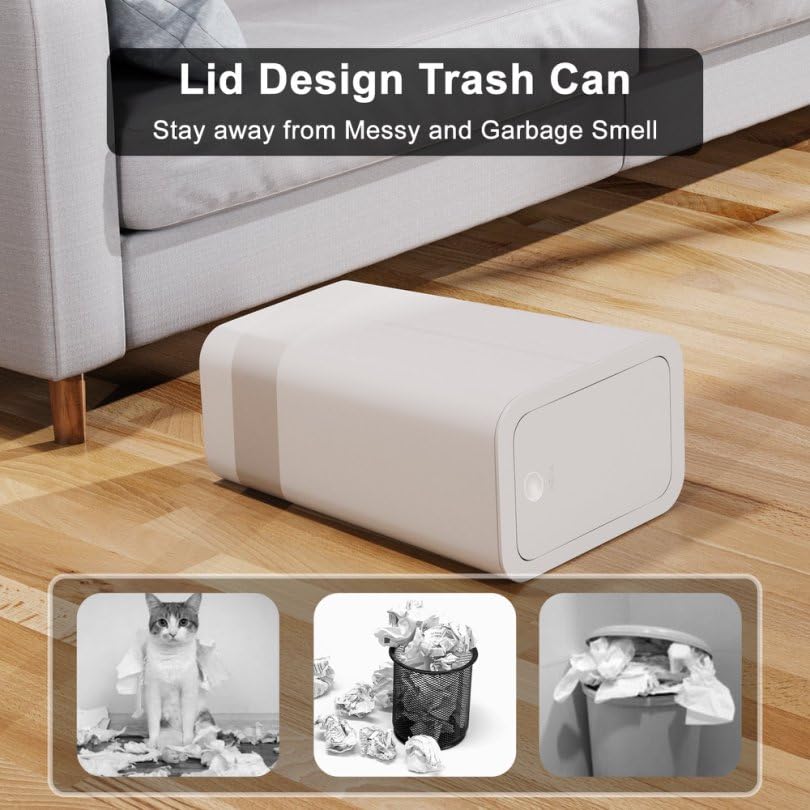 N. NETDOT 3 Pack Small Trash Can with lid, 3 Gallon Bathroom Trash Can,Garbage Can Slim Trash Bin Waste Basket for Bathroom,Kitchen,Bedroom,Living Room,Office,Laundry - Off White,Black,Grey