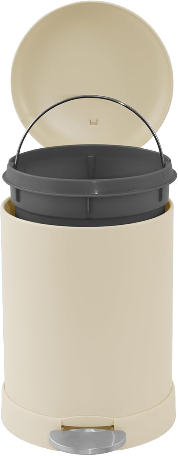 Glad Small Trash Can, 1.2 Gallon | Round Stainless Steel Garbage Bin with Soft Close Lid & Step Foot Pedal | Metal Waste Basket with Removable Inner Bucket, Almond