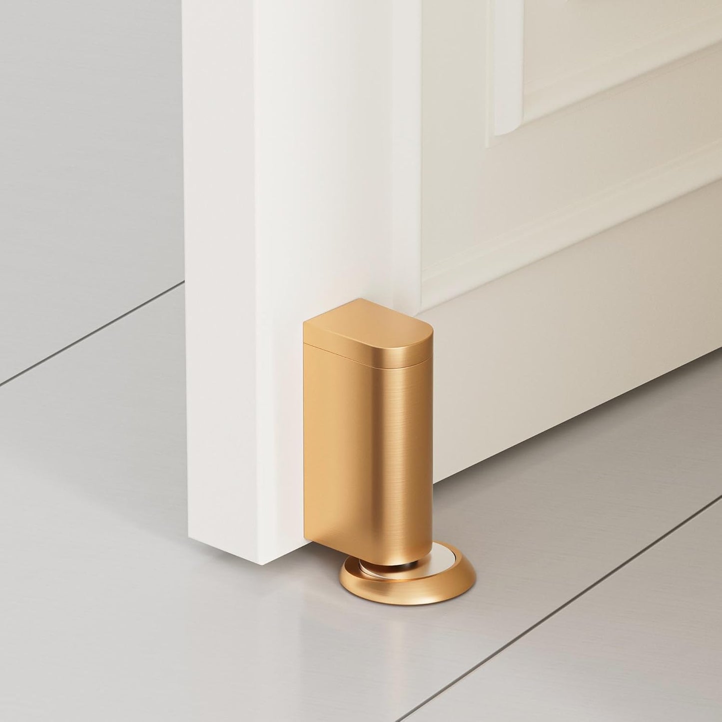 Windproof Magnetic Door Stoppers, 0-0.78" Stroke Mechanical Doorstop, No-Hole Flooring Door Suction with 3M Strong Adhesive and Screws, Gold, 1 Pack