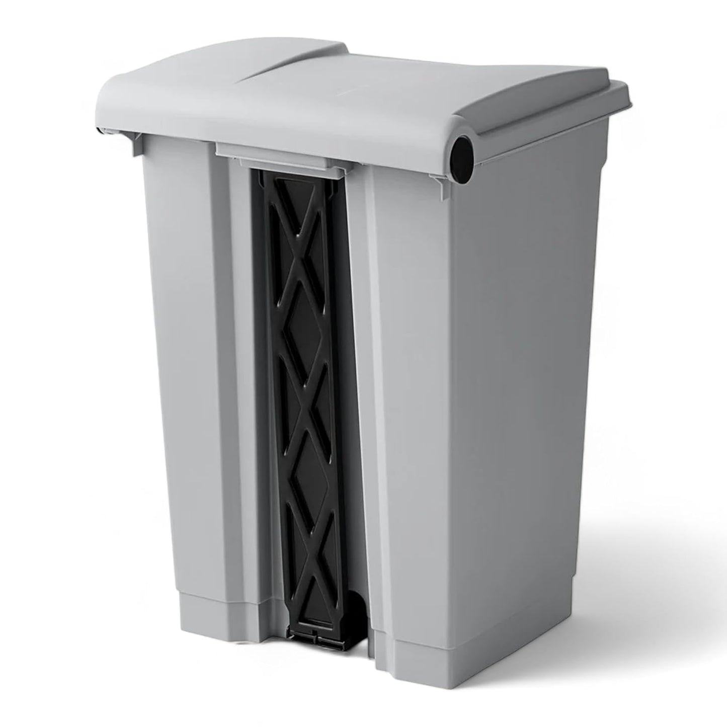 PRO&Family Step-On Trash Can with Lid, Plastic Waste Bin, Foot Pedal Operation (Gray, 12 Gallon)