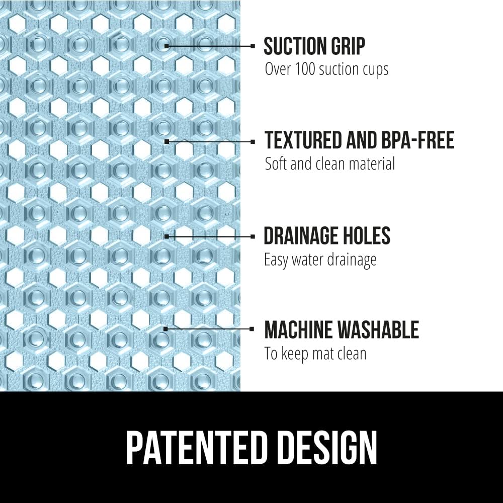 GORILLA GRIP Patented Square Shower Stall Mat, Small Bathtub Floor Mats for Stand Up Showers with Suction Cups and Drainage Holes, Machine Washable, Soft on Feet, Bathroom Accessories 21x21 Inch, Blue