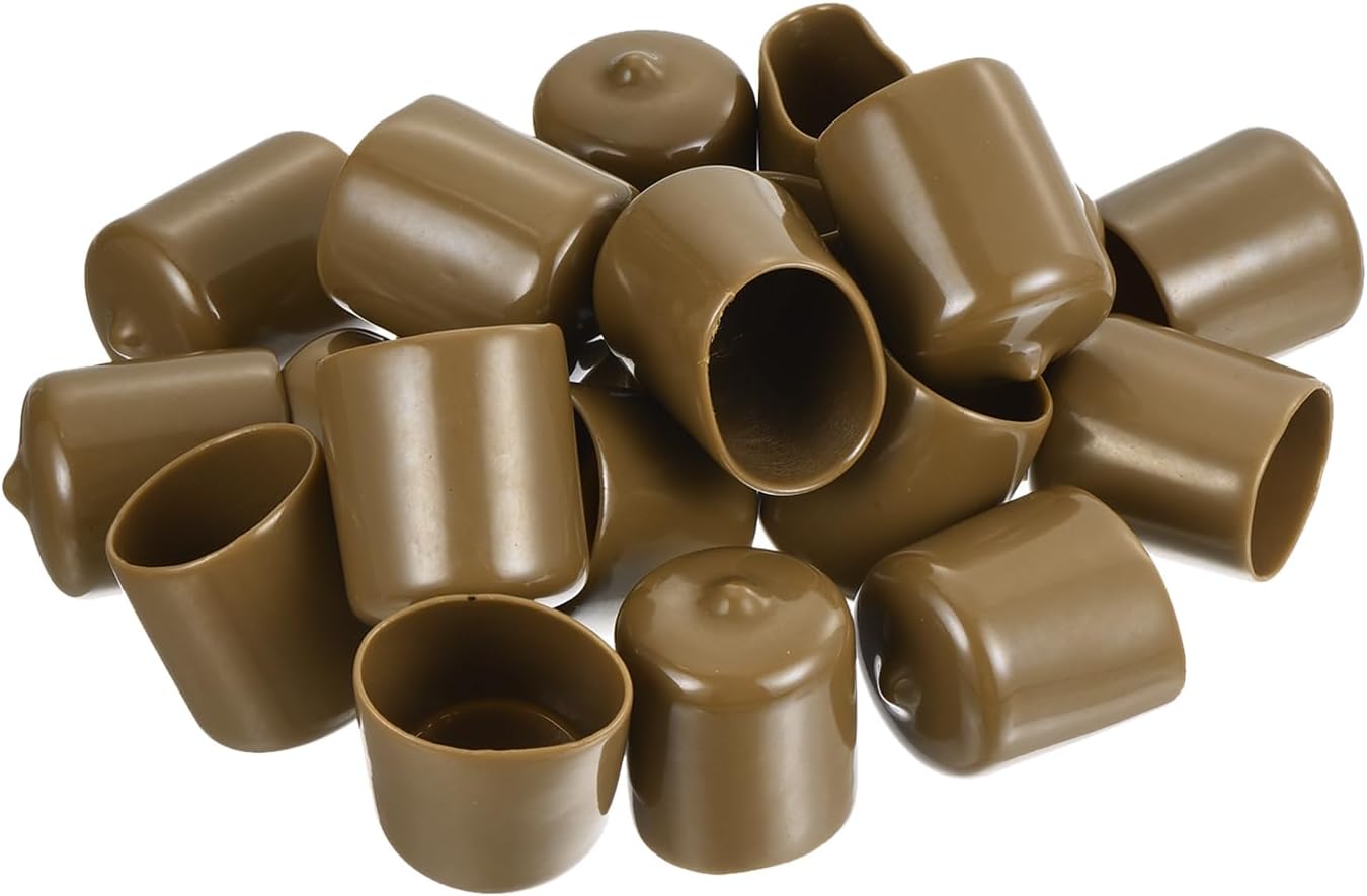 uxcell 20pcs Rubber End Caps 23mm(15/16") ID Vinyl PVC Round Tube Bolt Cap Cover Screw Thread Protectors Light Brown