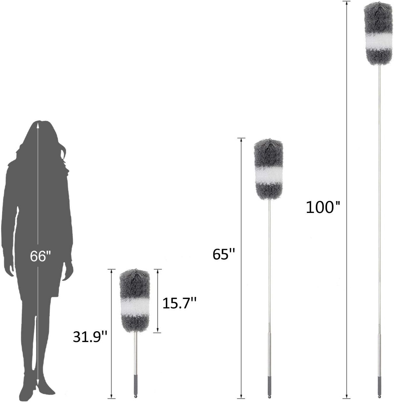 BOOMJOY Microfiber Feather Duster with Extendable Pole and Bendable Head, 100" Telescoping Duster for Cleaning Ceiling, Fan, Furniture