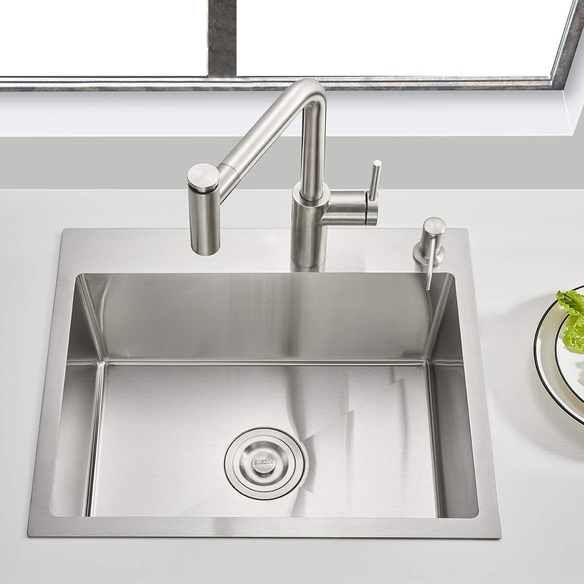 23x18 Inch Kitchen Sink, Handmade 304 Stainless Steel Sink, 9" Deep Single Bowl with Brushed Finish, Topmount with 2 Holes, R10 Tight Corner, for Modern Kitchen/RV/Outdoor Sink