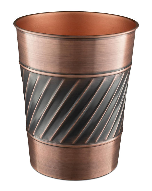 Monarch Abode Metal Wastebasket Trash Can, Handcrafted, Wave Embossed, Bathroom Decor, Antique Copper Finish