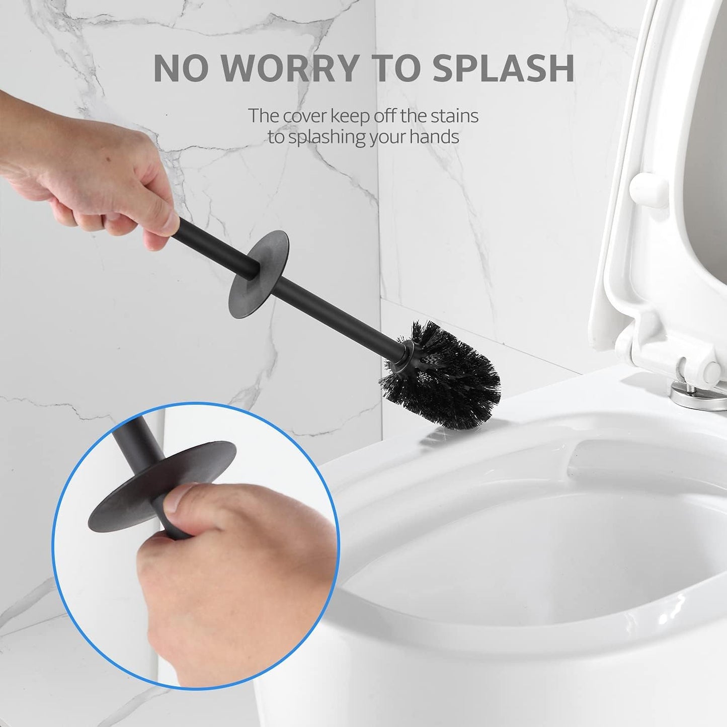 BGL Toilet Brush and Holder Set, Matte Black Freestanding for Bathroom Storage and Organization, Square Design Sturdy and Space Saving