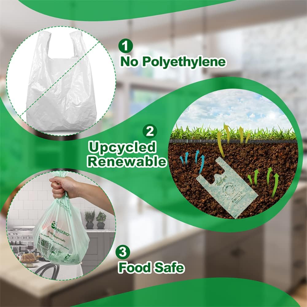 100% Compostable Trash Bags 13 Gallon Tall Kitchen, 100 Count, 0.9 Mil, Kitchen Compost Bags, Large Compostable Bags US BPI ASTM D6400 and OK Compost Home Certified