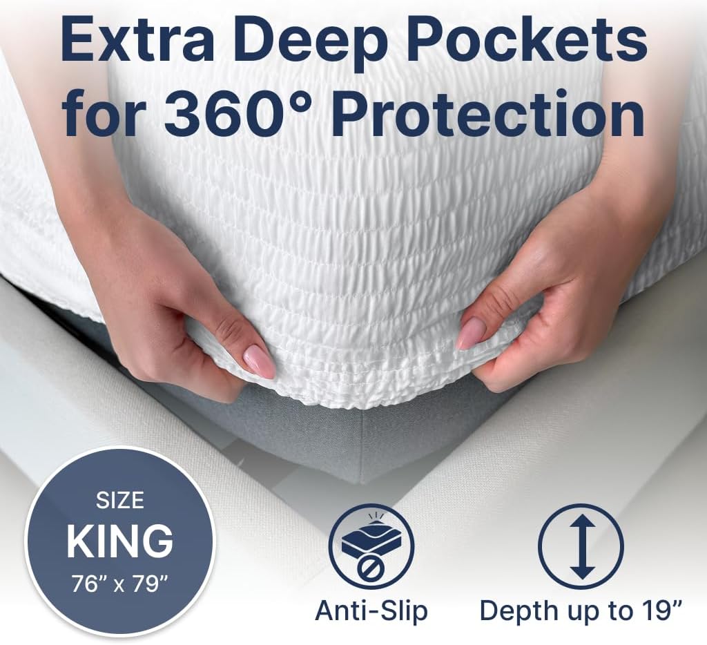 PAULATO BY GA.I.CO King Waterproof Mattress Protector – Mattress Cover for King Size Bed – Breathable Noiseless Hypoallergenic Machine Washable – Premium Quality Cover with Elasticised Edges