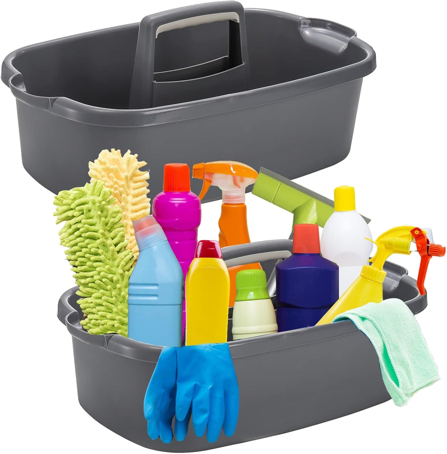 TOPZEA 2 Pack Cleaning Supplies Caddy, Large Plastic Cleaning Supply Organizer Bin with Handle, Cleaning Bucket Housekeeping Shower Tote Caddy Under Sink Tool Storage Basket for Dorm, Garden, Bathroom