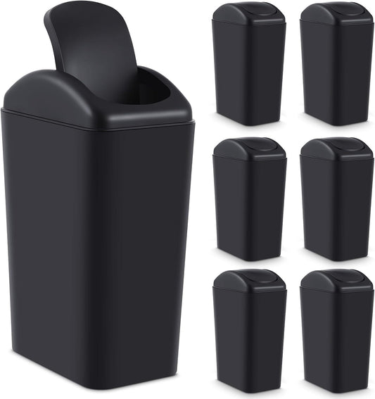 Hoolerry 6 Pcs 3 Gallon/12 Liter Small Trash Can Plastic Kitchen Garbage with Lid Small Trash Bin for Bathroom Office Bedroom Kitchen Waste Outdoor (Black)