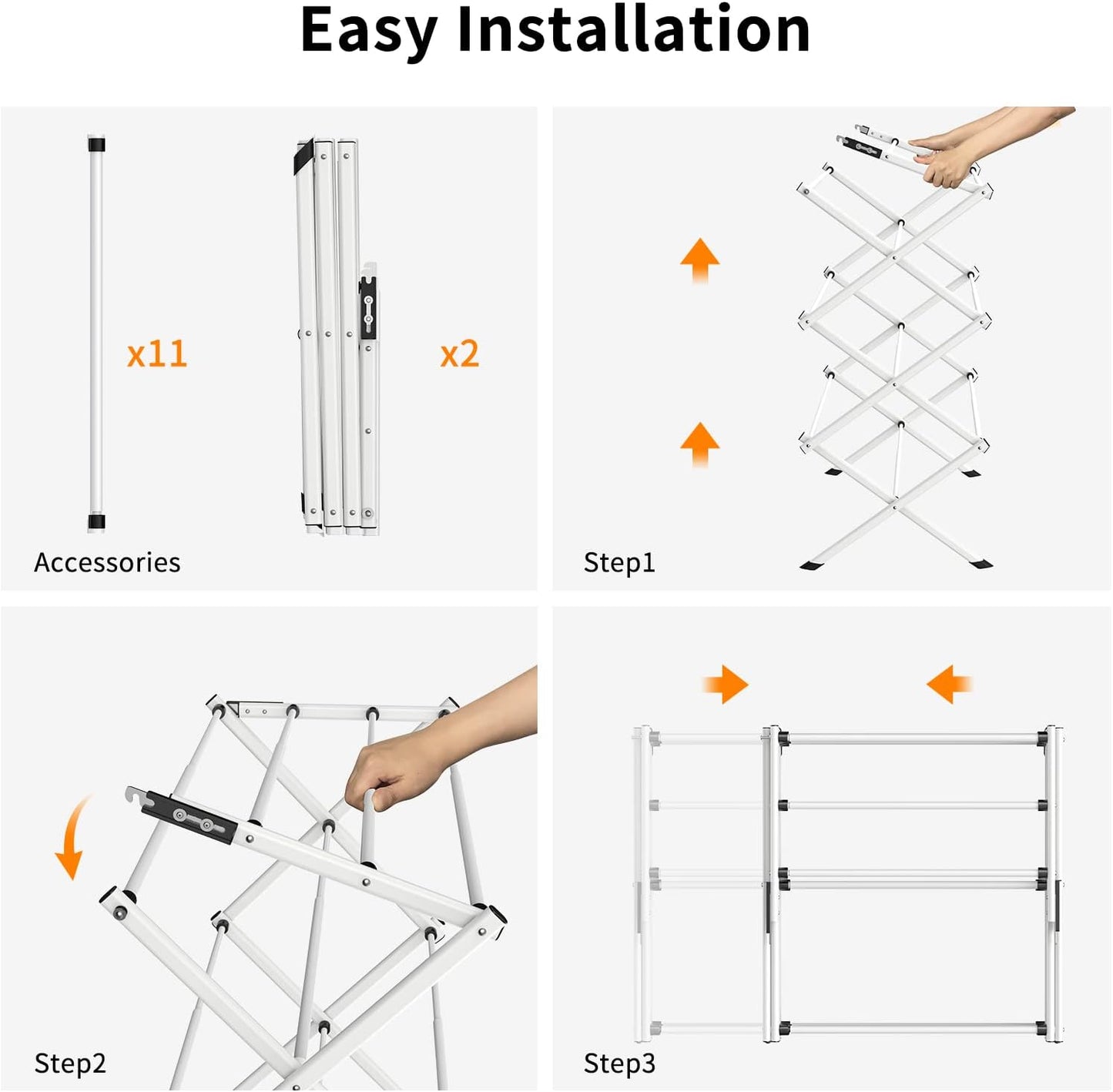 3 Tier Clothes Drying Rack,Foldable & Portable Clothing Drying Rack,Space-Saving Design, Indoor & Outdoor Laundry Rack for Drying Clothes,Metal Dryer Rack-White+Black
