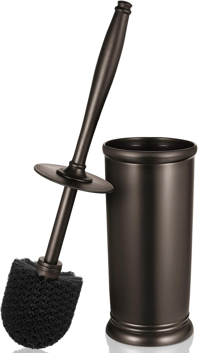 Toilet Bowl Brush Holder Set: Bathroom Deep Cleaning Toilet Scrubber Rim Cleaner with Caddy for Restroom Rv - Hidden Modern Elegant Toilet Clean Decorative Accessories - Bronze