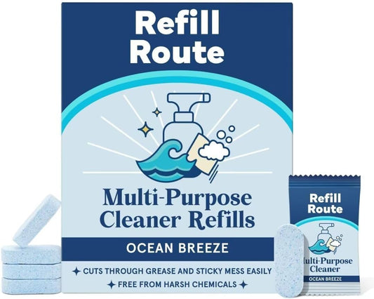 All Purpose Cleaner Refill – 12 Tablets (12 x 16 Fl oz) Multipurpose Cleaners -Can Make 192 Fl oz Bathroom Cleaner Spray Cleaning Tablets Refill - Vegan, No Plastic - Ocean Breeze