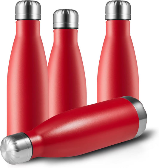 MEWAY 17oz Sport Water Bottle 4 Pack Vacuum Insulated Stainless Steel Leak-Proof Double Wall Cola Shape Water Bottle,Keep Drinks Hot & Cold(Red,4 Pack)