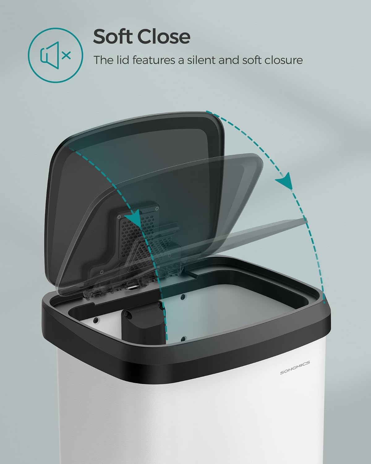 SONGMICS Kitchen Trash Can, 18-Gallon Stainless Steel Garbage Can, with Stay-Open Lid and Step-on Pedal, Soft Closure, Tall, Large and Space-Saving, White and Black ULTB520W68