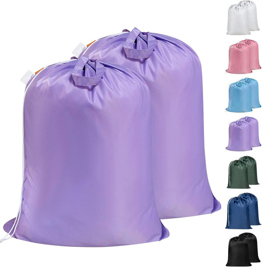 Polecasa Heavy Duty Large Laundry Bag with 130gsm Tear Resistant Fabric and Handles, Easy to Carry Durable Dirty Clothes Drawstring Bag, Perfect for College Dorm, Travel, 2 Pack 28”x36”,Purple