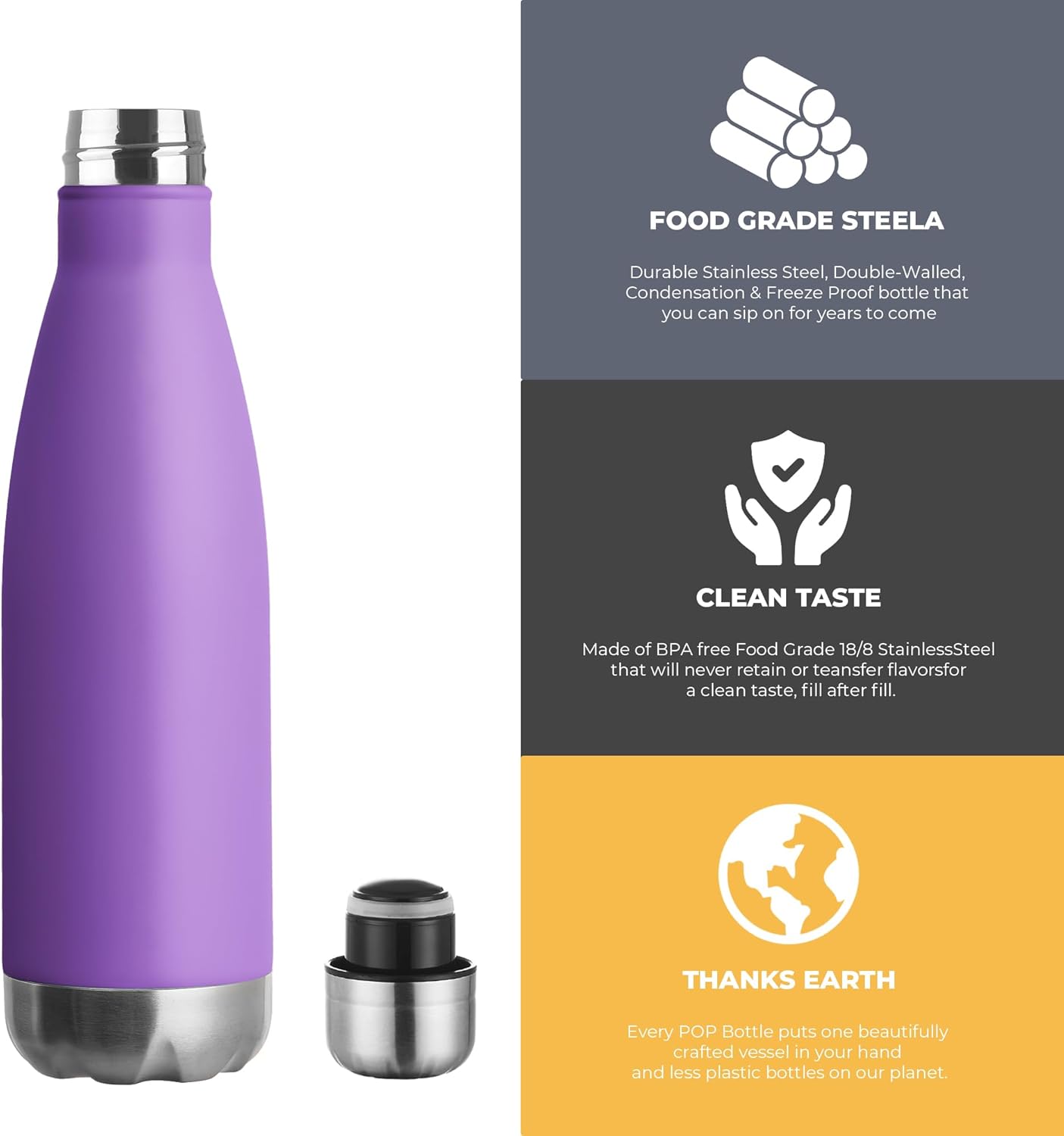 MEWAY 17oz Sport Water Bottle 4 Pack Vacuum Insulated Stainless Steel Leak-Proof Double Wall Cola Shape Water Bottle,Keep Drinks Hot & Cold(Purple,4 Pack)