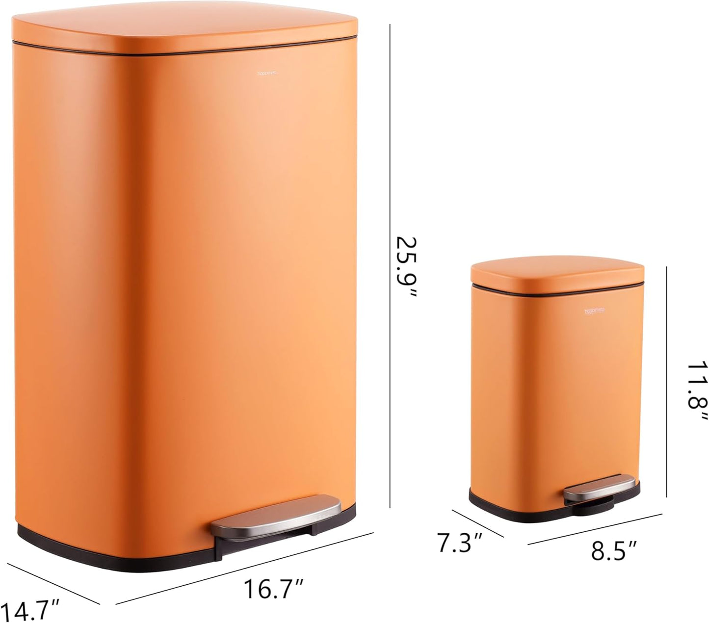 happimess HPM1006K Connor Rectangular 13.2-Gallon Trash Can with Soft-Close Lid and Free Mini Trash Can, Carrot Cake, Fingerprint Resistant, Modern, Minimalistic for Home, Kitchen, Bedroom, Bathroom
